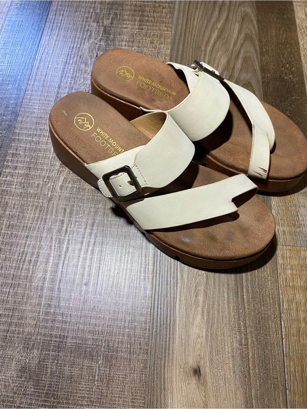 White Mountain Cream Double-Strap Slide Sandals with Buckle Accent